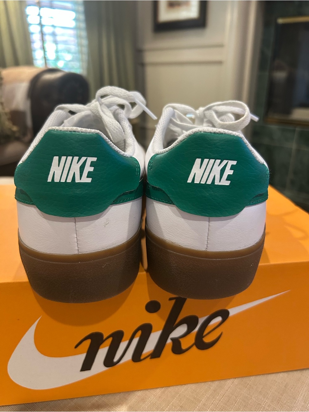 Nike Men’s Court Shot - White with Green Swoosh and Gum Sole - Picture 4 of 6
